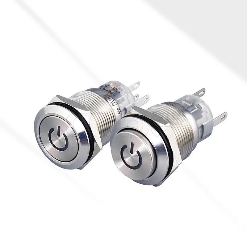 Chinese manufacturers nickel plated brass momentary metal pushbutton 19mm high head power symbol switch