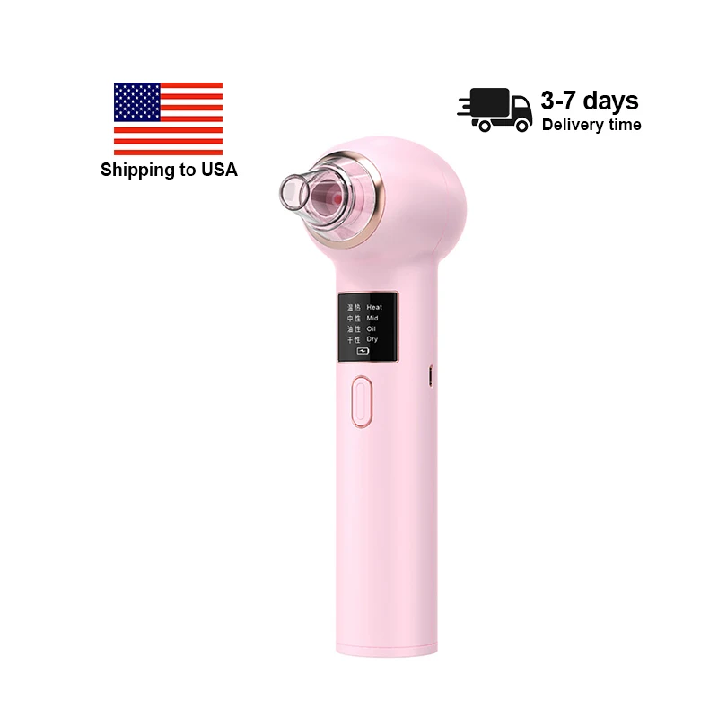 USA stock Rechargeable Blackhead and Pimple Remover Electric Facial Vacuum Suction Machine with Heating Pink yellow green