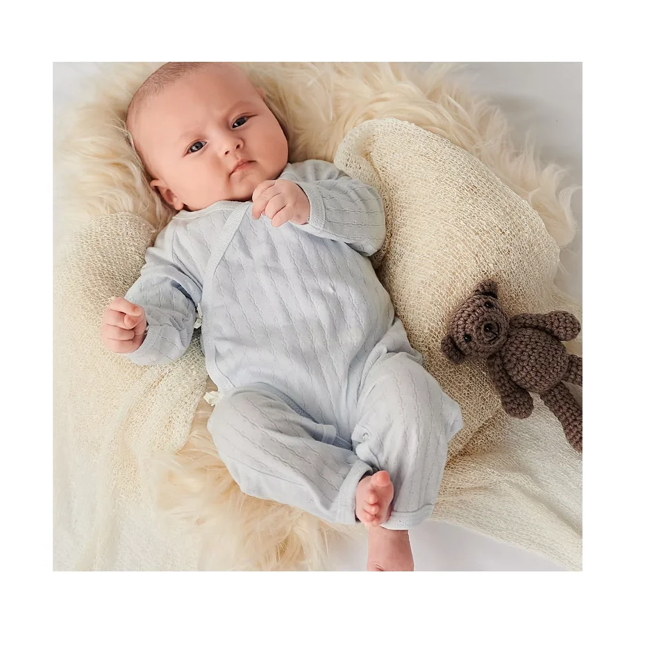 Long Sleeve New Born Baby Boy Jumpsuit Clothes Wholesale Popper Tape Wrap Cotton Viscose from Bamboo Baby Pajamas Rompers