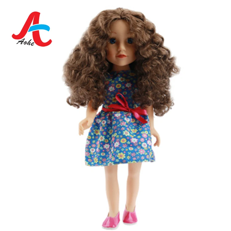 wholesale price 18 inch all vinyl body  and long curly hair American doll toy