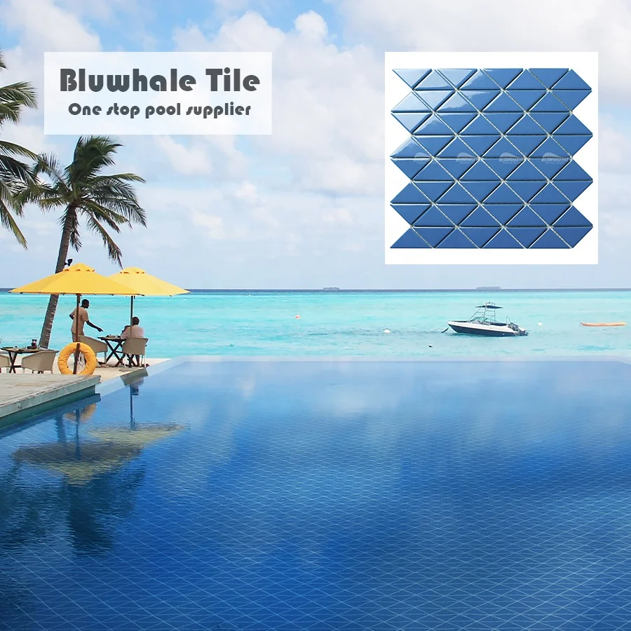 Bluewhale Bathroom Wall Tile Dark Blue Customized Porcelain Swimming Pool Tile Blue Triangle Ceramic Mosaic
