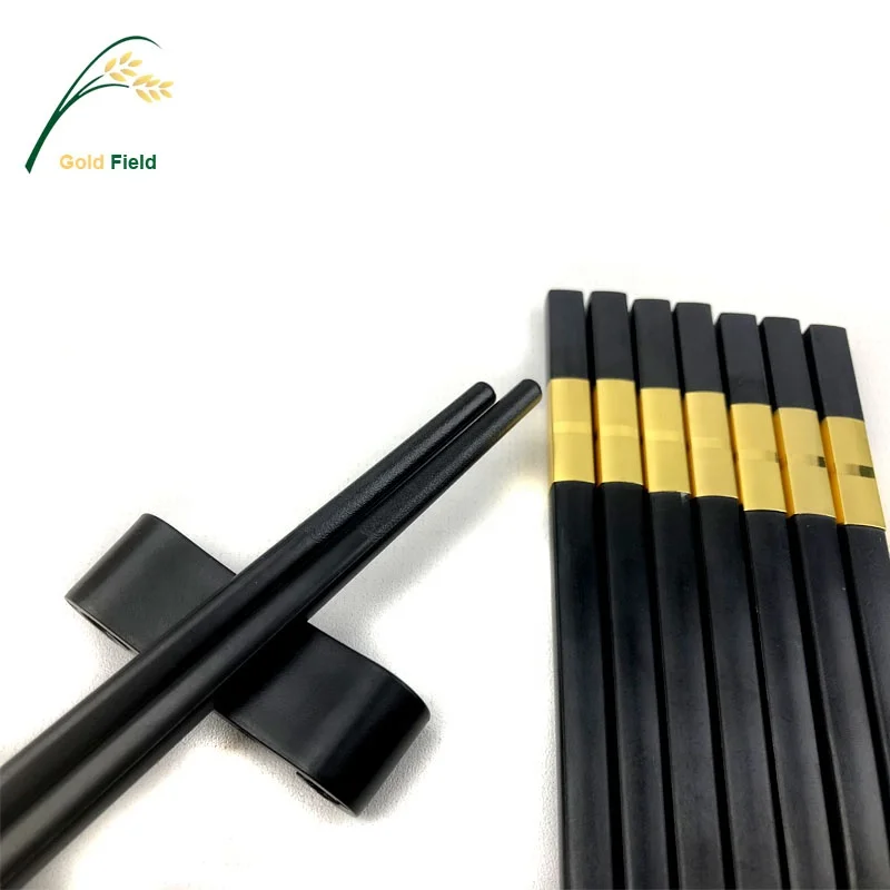 Hot-sale Black with Golden Banner Alloy  Chopsticks Washer Safe commercial use  PPS Fiberglass chopsticks 26CM