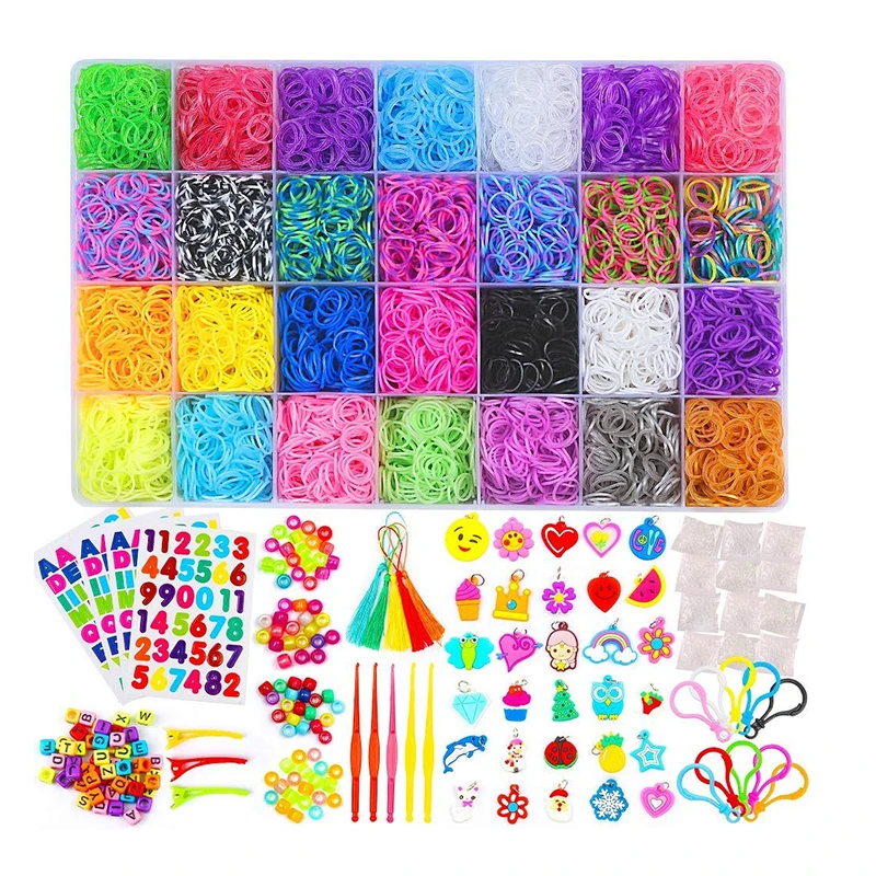 
High elasticity 10000pcs plastic box package colorful loom bands set , loom bands for kids,loom rubber bands 