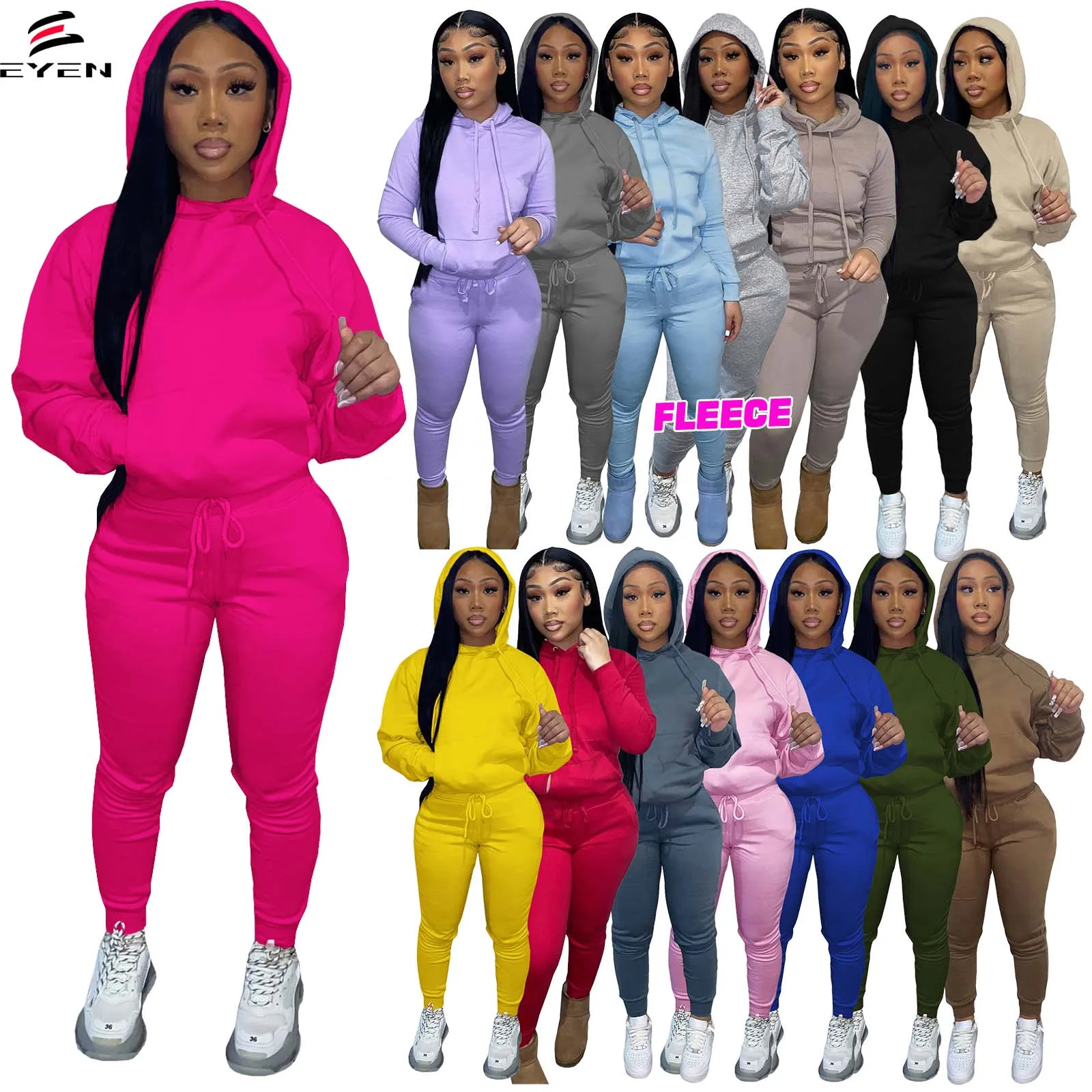 Consyon women Fall 2024 Women Clothes Long Sleeve Jogger Woman Fleece 2 Piece Gym Fitness Thick Sweatsuit Hoodie Set