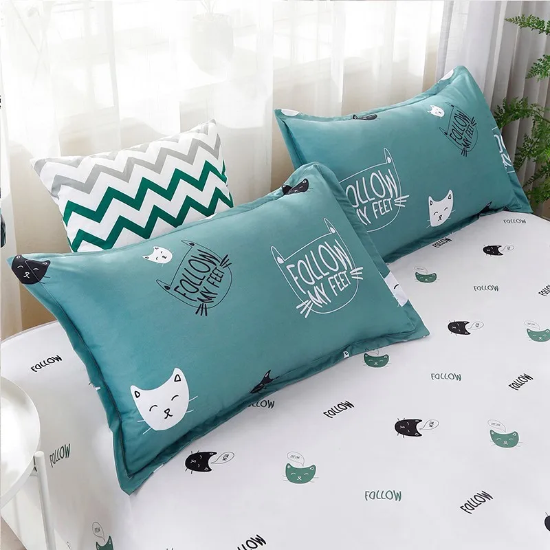 [ FulfillPanda ]Home Textile Cyan Cute Cat Kitty Duvet Cover Pillowcase Bed Sheet Boy Kid Teen Girl dropship bed linen