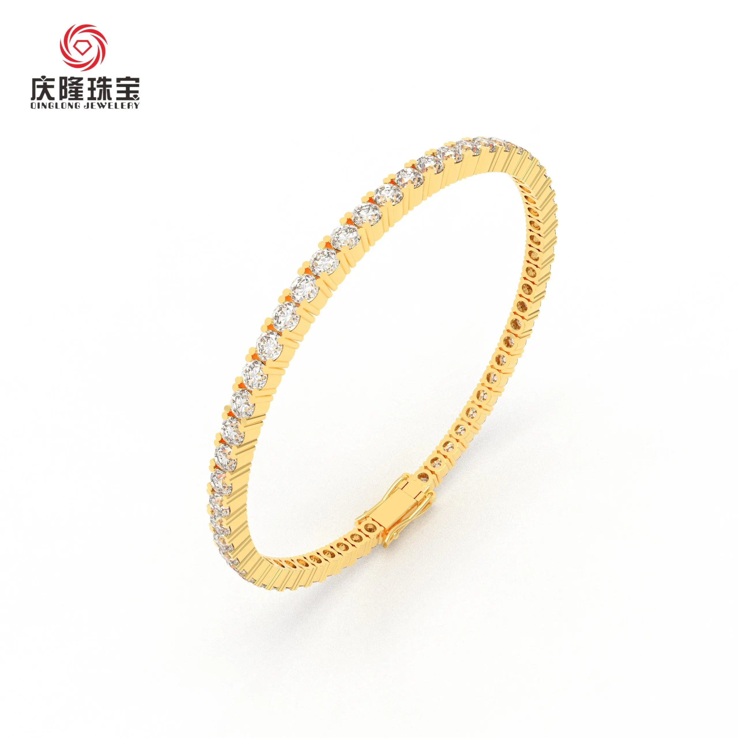 Qinglong Jewelry Tennis chain lab grown diamond Chain Jewelry 9k/14k/18k real gold Tennis bracelet with lab diamond CVD