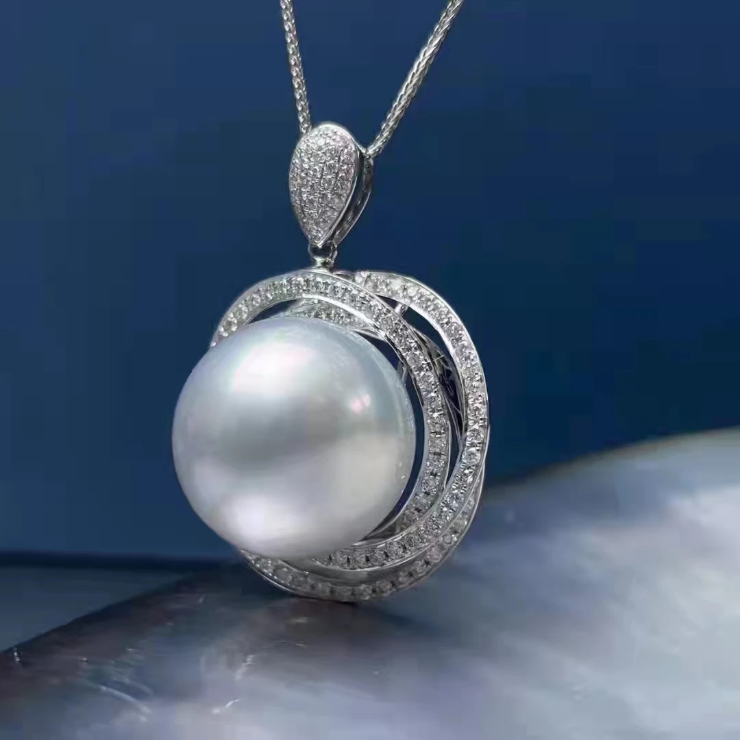 SGARIT Fine gold pendant jewelry 16-17mm Australian natural white pearl 18k white gold pearl diamond necklace jewellery