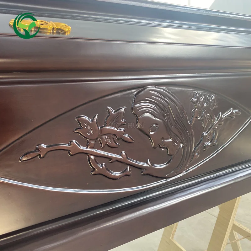 Wholesale Price Italy Funeral Coffin Casket European Style Romania Paulownia Wood Coffin with Carving Virgin Maria