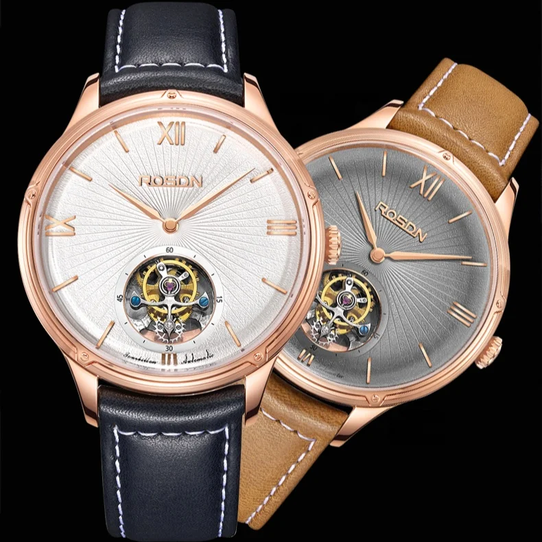 Rosdn luxury tourbillion watches real skeleton tourbillon  seagull  movement men watches mechanical automatic