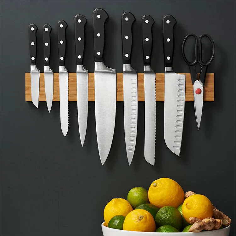 Eco Friendly Mounting Bamboo Magnetic Knife Strip, Walnut Wood Kitchen Universal Magnetic Knife Block Knife Holder for Wall