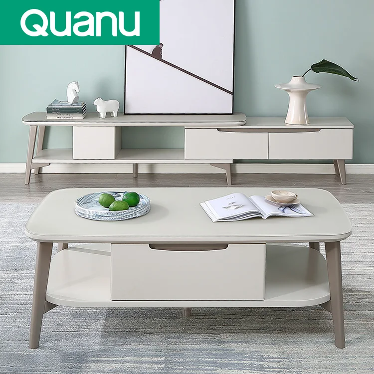 70568 Modern Nordic Tempered Glass Living Room Furniture Extendable TV Cabinet Tea/End Table Combination