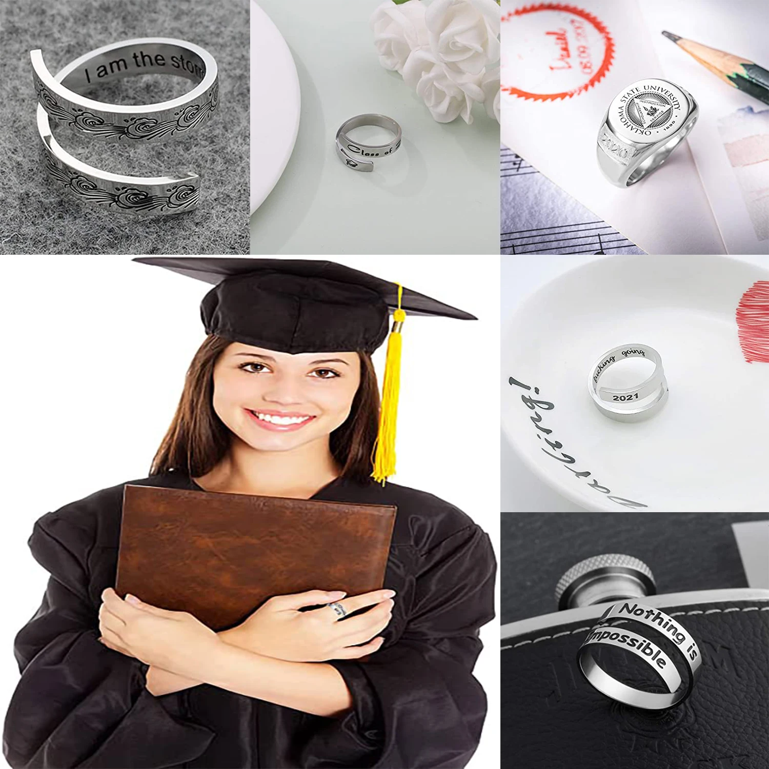 Custom Adjustable Spinner 18K Gold Plated Encarved Hug Jewelry Women Sterling Silver 925 Couple Cheap Graduation Rings