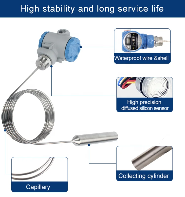 Capacitive fuel tank oil level sensor level range 1m 2m 5m range 4-20mA 0-10V 0-5V
