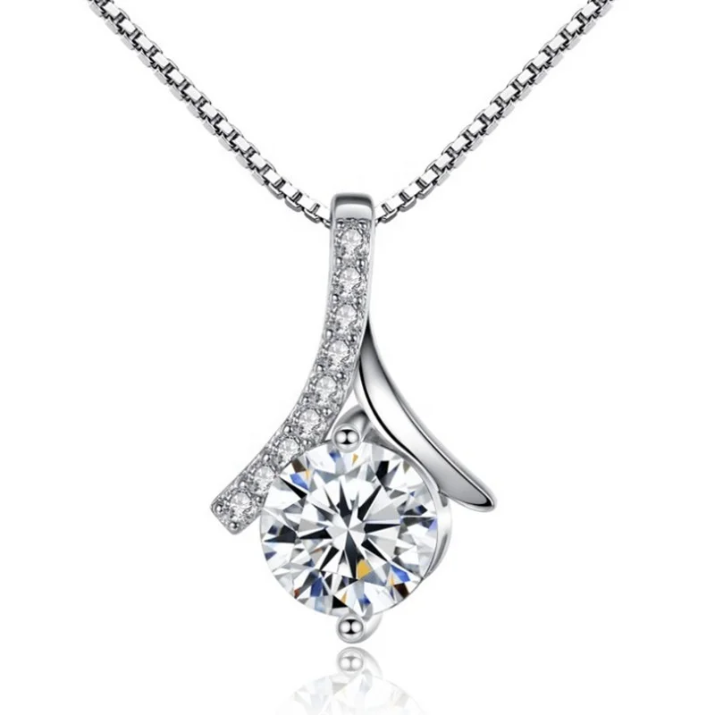 S925 sterling silver high quality one carat diamond mossan fan-shaped necklace female clavicle chain jewelry