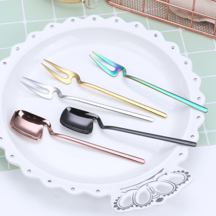 
Stainless Steel Tableware Spoon and Fork Set can Hang on the Glass for Coffee, Tea and Fruit 