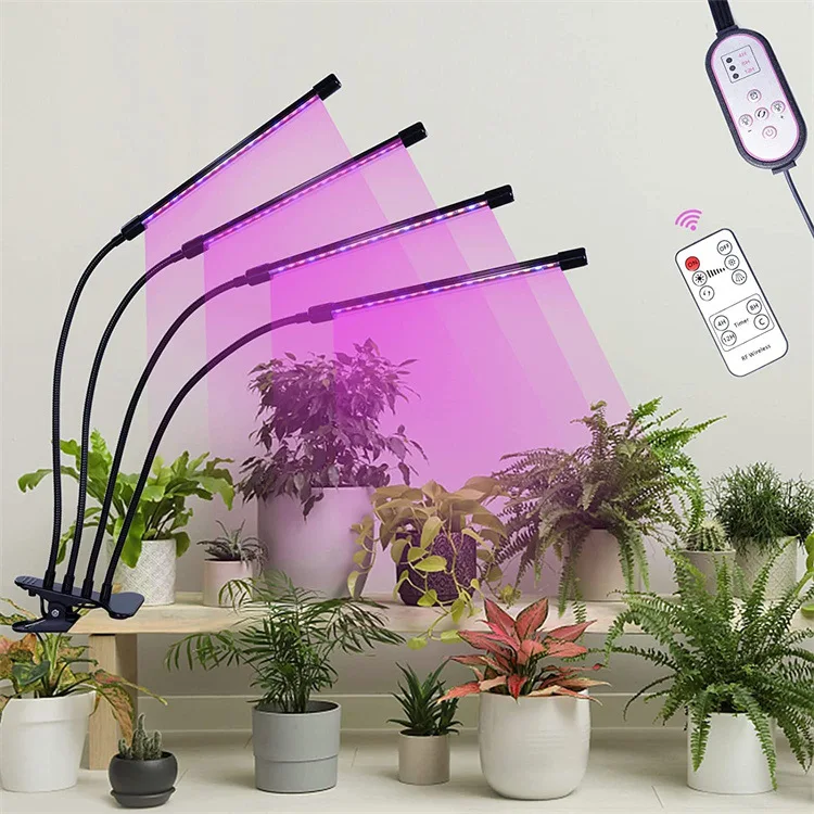 Junqia Full spectrum 120 degree timer dimmable 40W 80leds 4 heads flexible clip type indoor hydroponic LED plant growth light