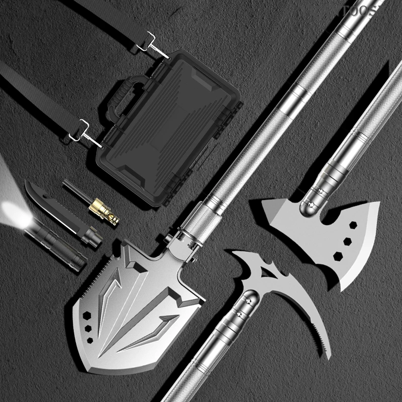 Adjustable Survival Shovel Axe Combos Kit Multitool Camping Tool Axe Shovel Tool Box For Outdoor Adventure