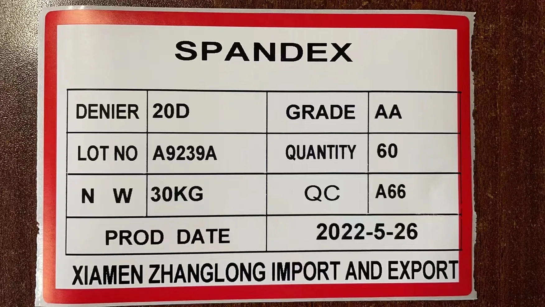 Original package elastane white lycra fiber with  40D AA grade type