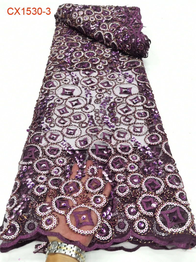 2024 China Wholesale Price Sequin Lace Fabric Embroidery Big Sunflower Sequin Beaded Fabric African Fabrics