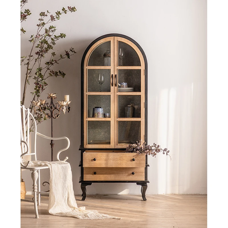 European Living Room Wooden Furniture Wood Glass Cabinets Home Decorative Kitchen Cupboards Storage Display Cabinets