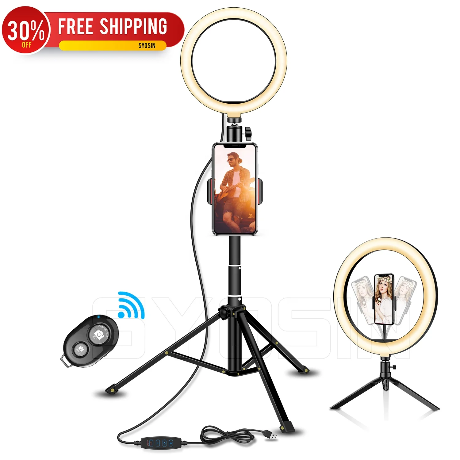 SYOSIN 30%OFF Free Shipping 10 Inch Led Ring Light Set 3-Colors Live Vlog Lamp Lighting With Tripod Stand Ring Light 26cm Kit