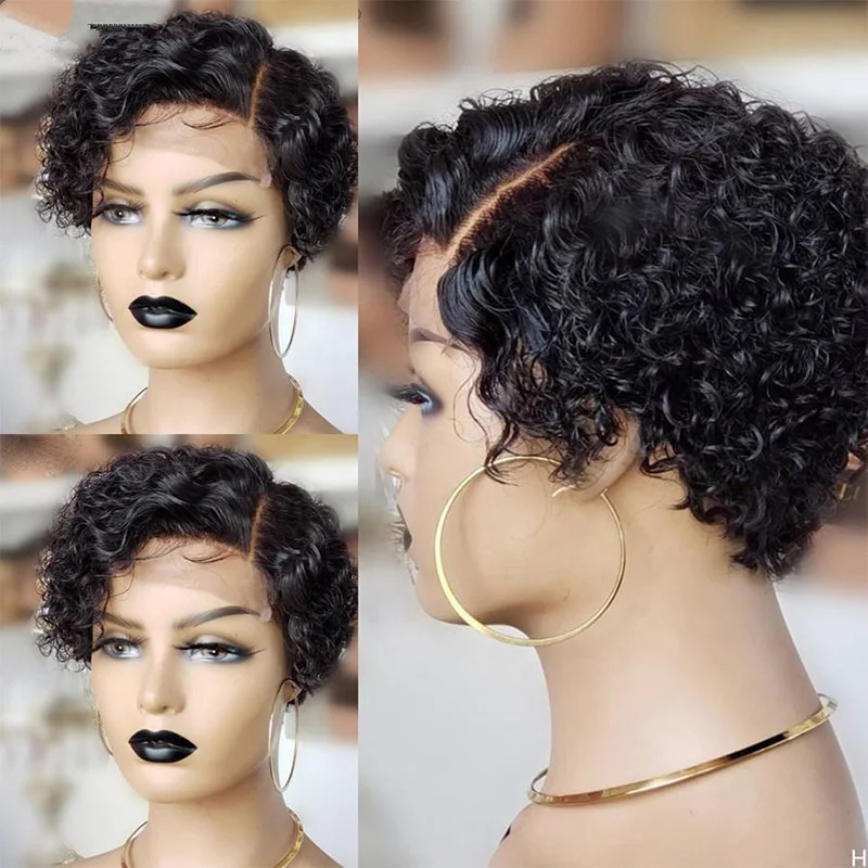 Keyu Wholesale 11A Brazilian Short Pixie Cut Curly Wig,Perruque 13X4 Lace Frontal Pixie Wig,Short bob wig HD Lace Human Hair Wig