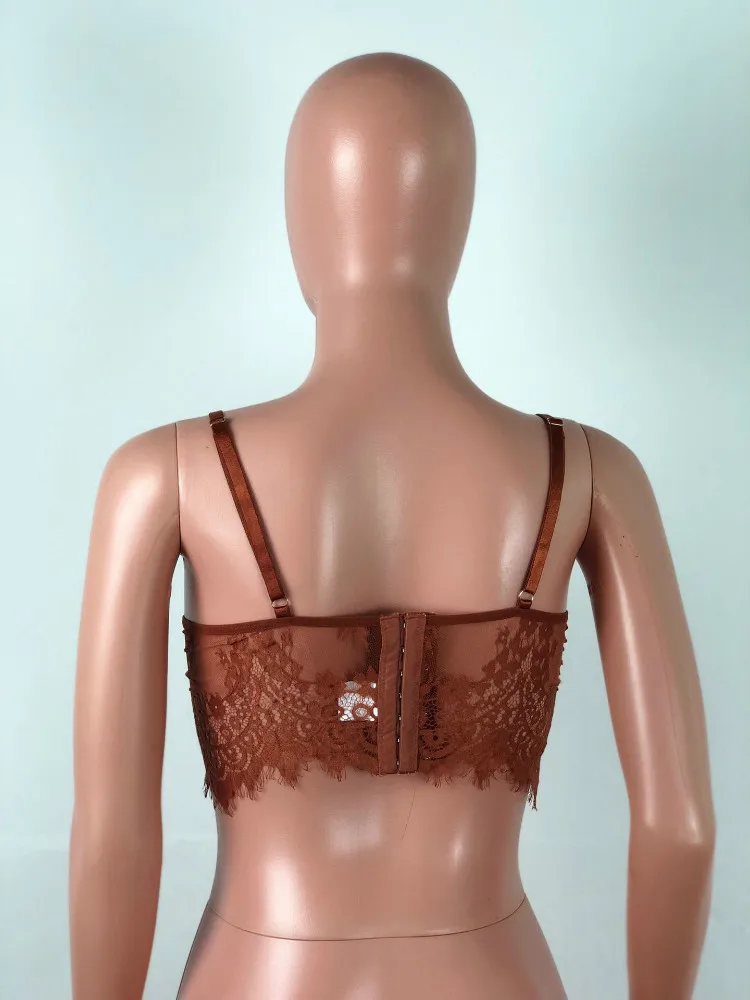 2019 Sexy See Through Lace Camisole Tank Top Lace Crop Top Outfit with Wire Ladi Bra Crop Top Lace Women