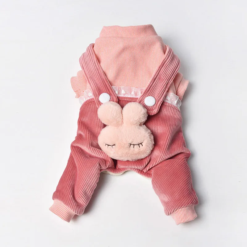 Wholesale Autumn Winter Cute Warm Rabbit Bear Shape Cheap Four-legged Cotton Padded Coat Soft Pet Clothes Overalls For Cat Dog