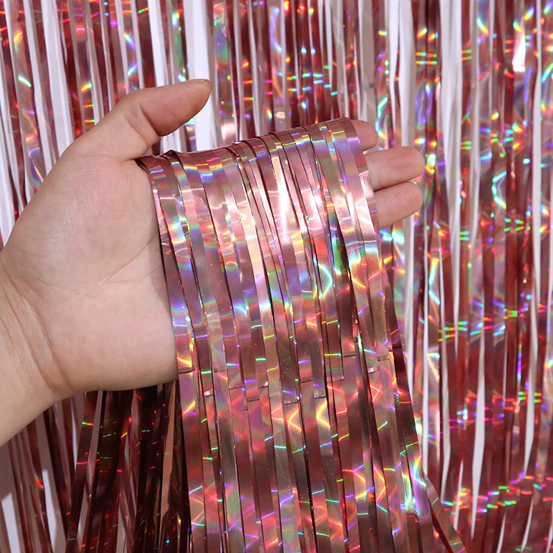 Wholesale 1*2m Metallic Curtain Wedding Birthday Party Decoration Background Wall Dazzling Laser Tinsel Curtain
