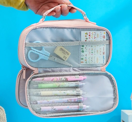 Wholesale Large Storage Promotion Pencil Case Bag 3 Compartments School Pencil Cases Pencil Pouch