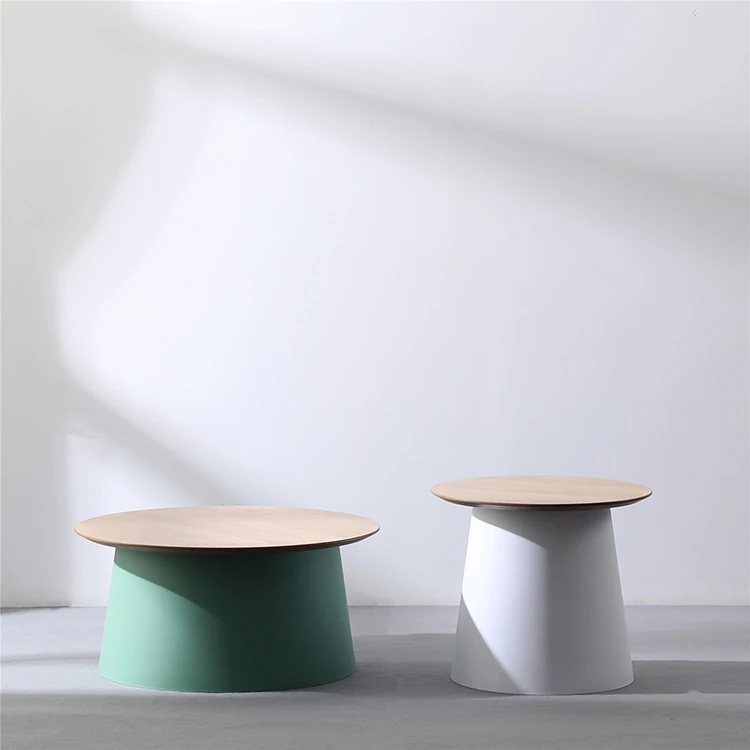 new design luxury fancy hot sell oak pp plastic two size living room use round coffee side table