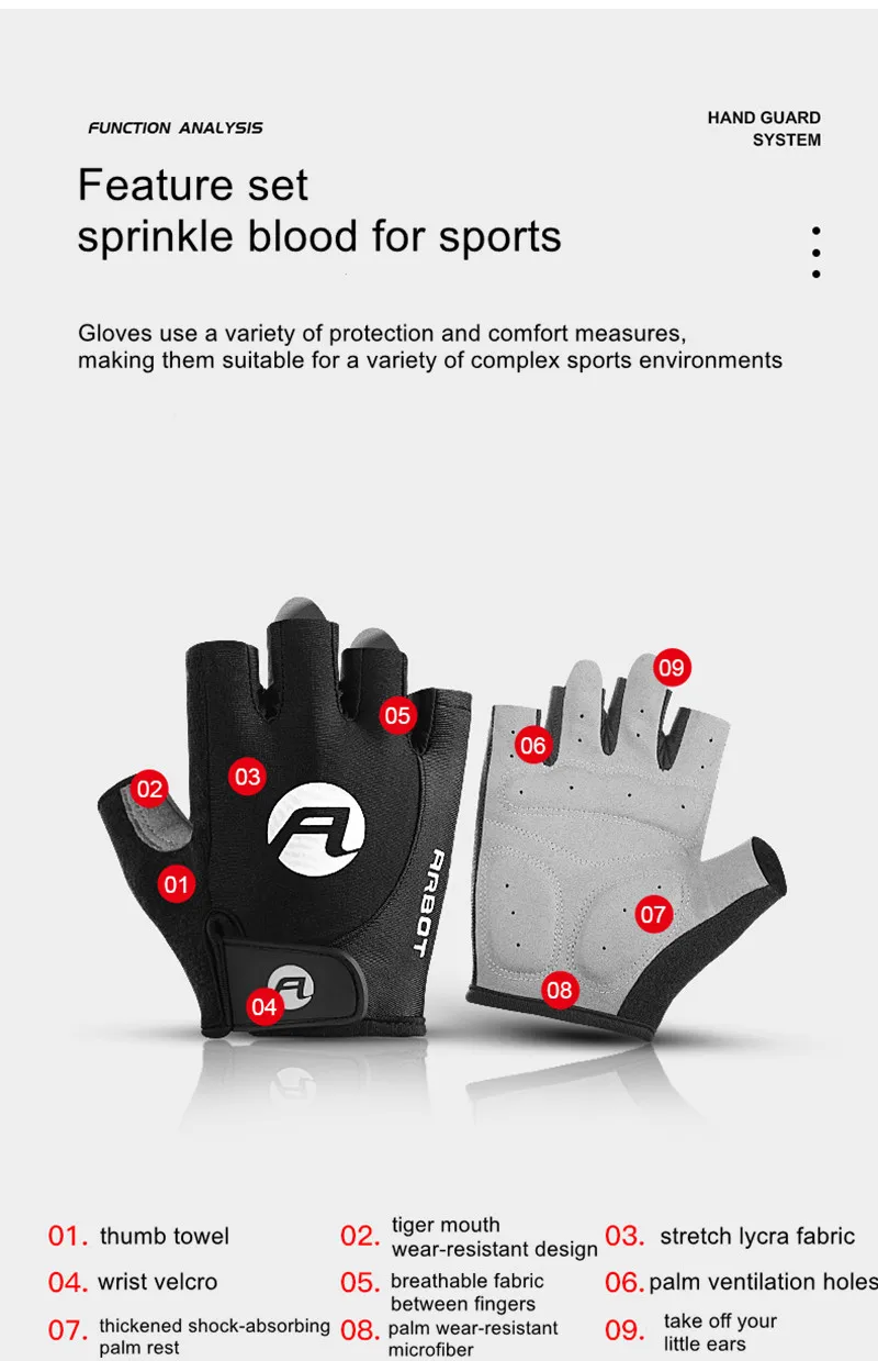 Summer outdoor half finger bike riding gloves sports fitness men women breathable non-slip short finger bicycle cycling gloves