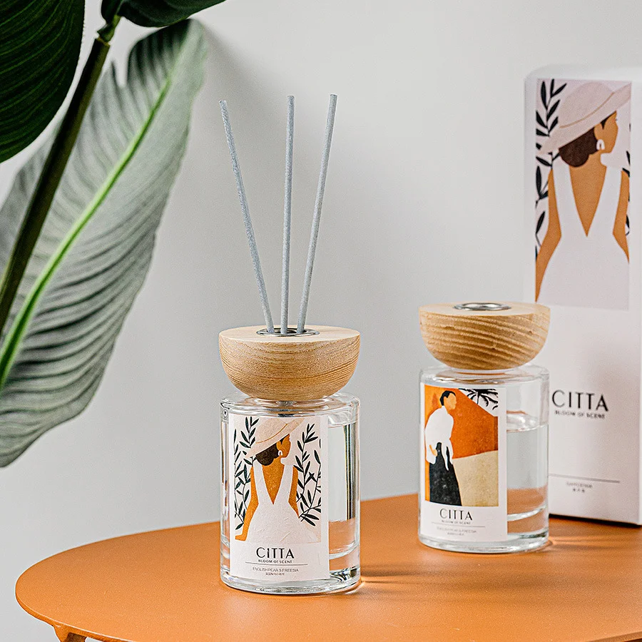 Luxury Fashion Illustration Rattan Non-fire Aromatherapy Essential Oil Hotel Indoor Air freshener Aroma Ornaments Gift Box SET