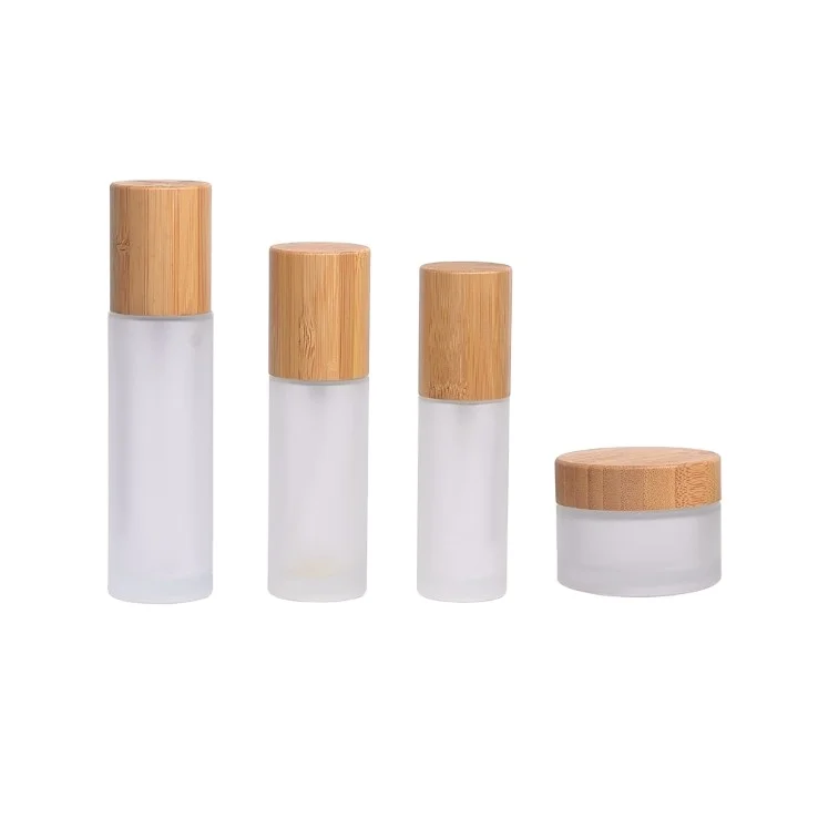 150ml 200ml 250ml Body Lotion Glass Jar with Bamboo Lid and Wood Id