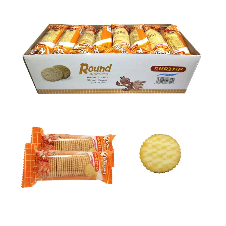 26g Boxes Packing Shrimp Flavor Round Thin Crackers Biscuit