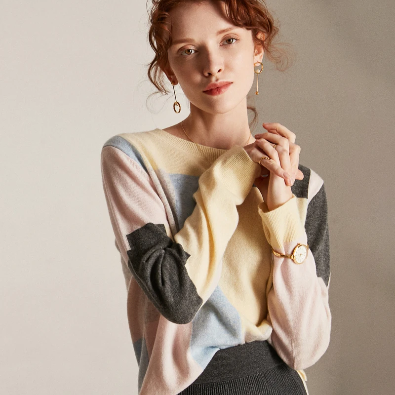 woman sweet causal cashmere intarsia knitted sweaters