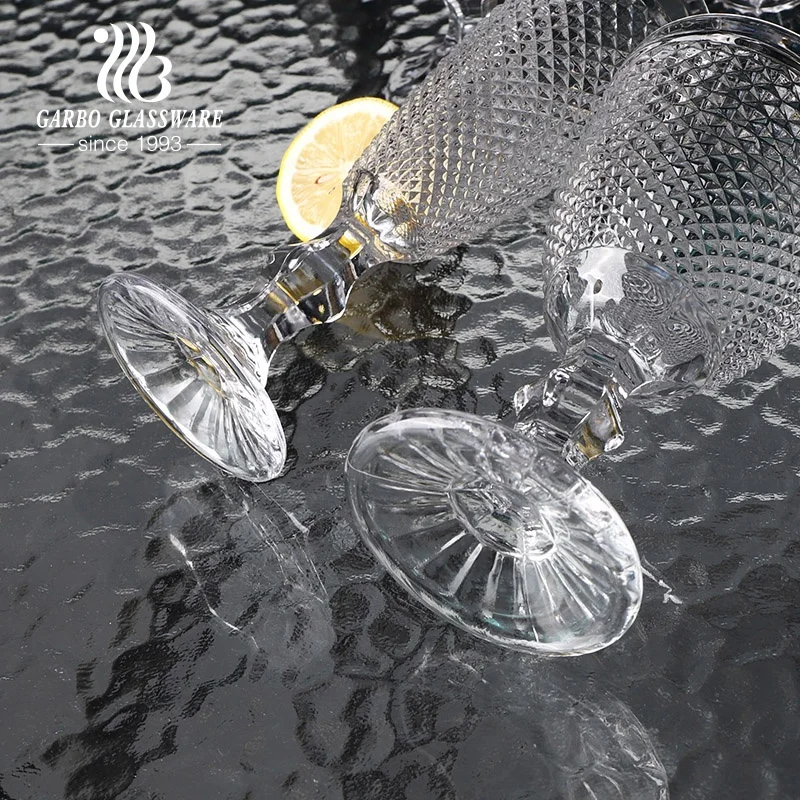 Embossed drinking glassware stem wine glass party glasses juice goblet wedding cup custom spray color stemware champagne glass