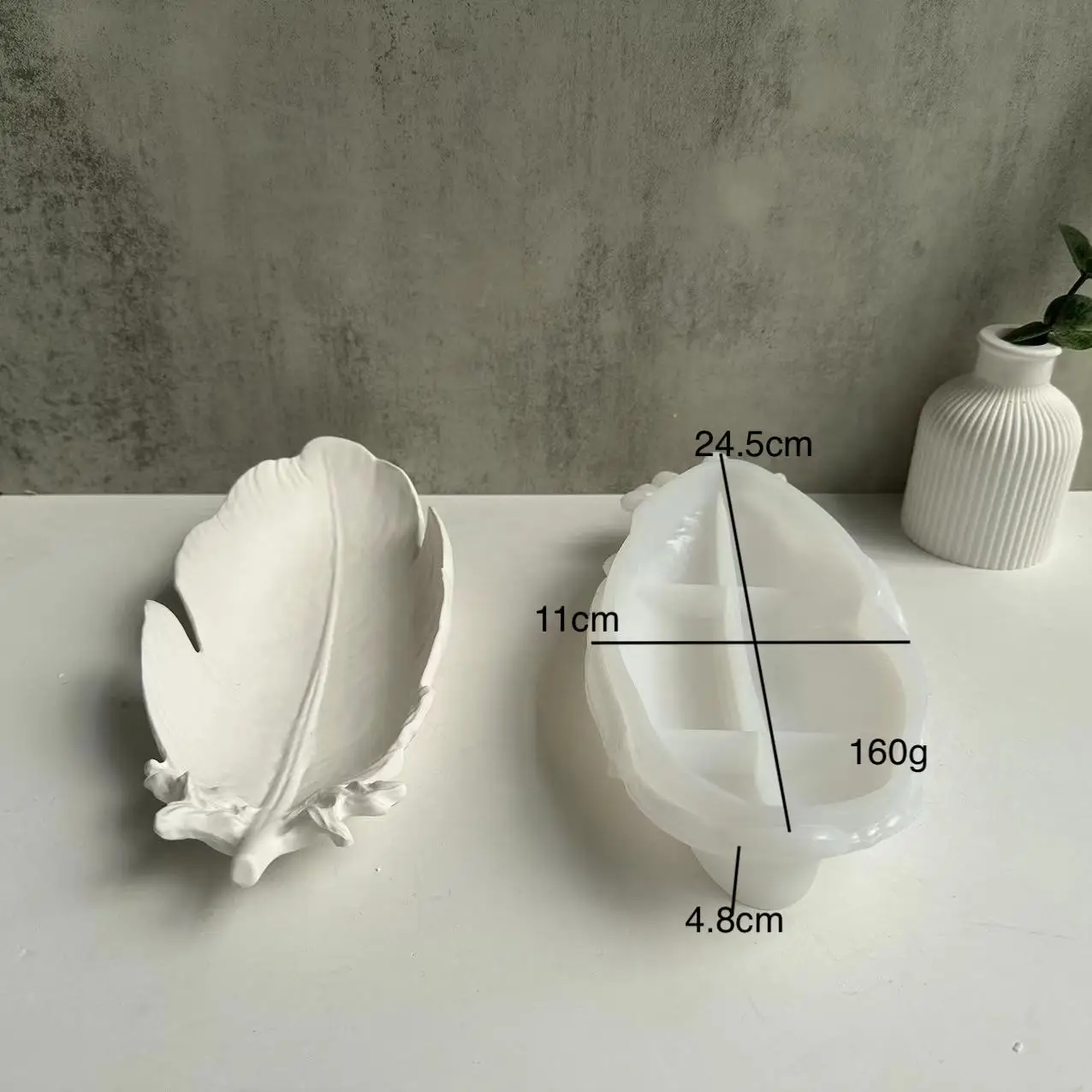 RM004 Handmade DIY Table Storage Jewelry Decoration Concrete Weight Feather Plate Tray Gypsum Silicone Mold for resin plate