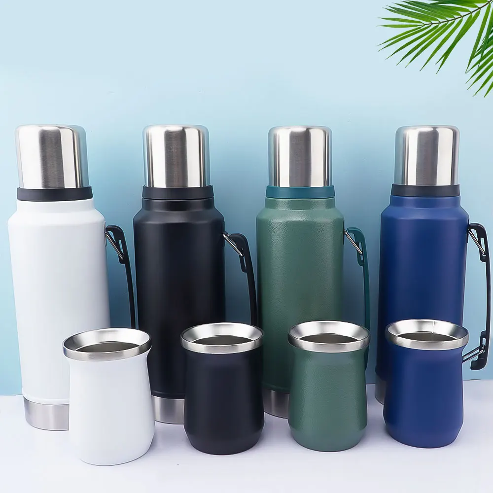 Wholesales 1000mL 1300mL Yerba Mate Tea Gourd Set with Lid Thermos Bottle Bombilla Straw 8oz   yerba mate kit