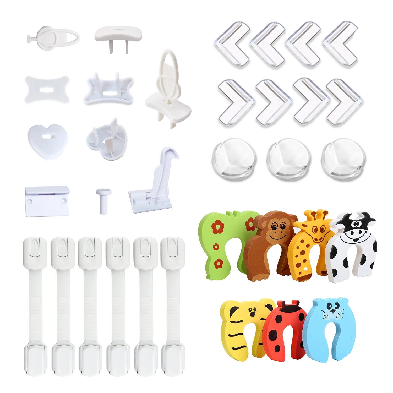 Complete Baby Protection Ki hidden cabinet locks corner protectors plug sleeves and  door finger clip jackets -3M for easy insta