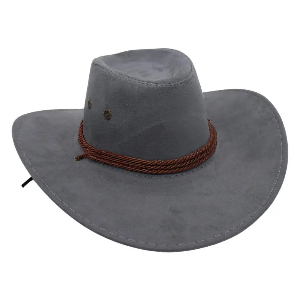 Hot Selling Vintage Unisex Windproof Rope Hat Women Men Beach Sunhat Western Cowboy Wide Brim Hats