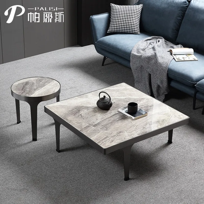 luxury modern home coffee table set furniture creative Italian square center table+round side table set lounge furniture