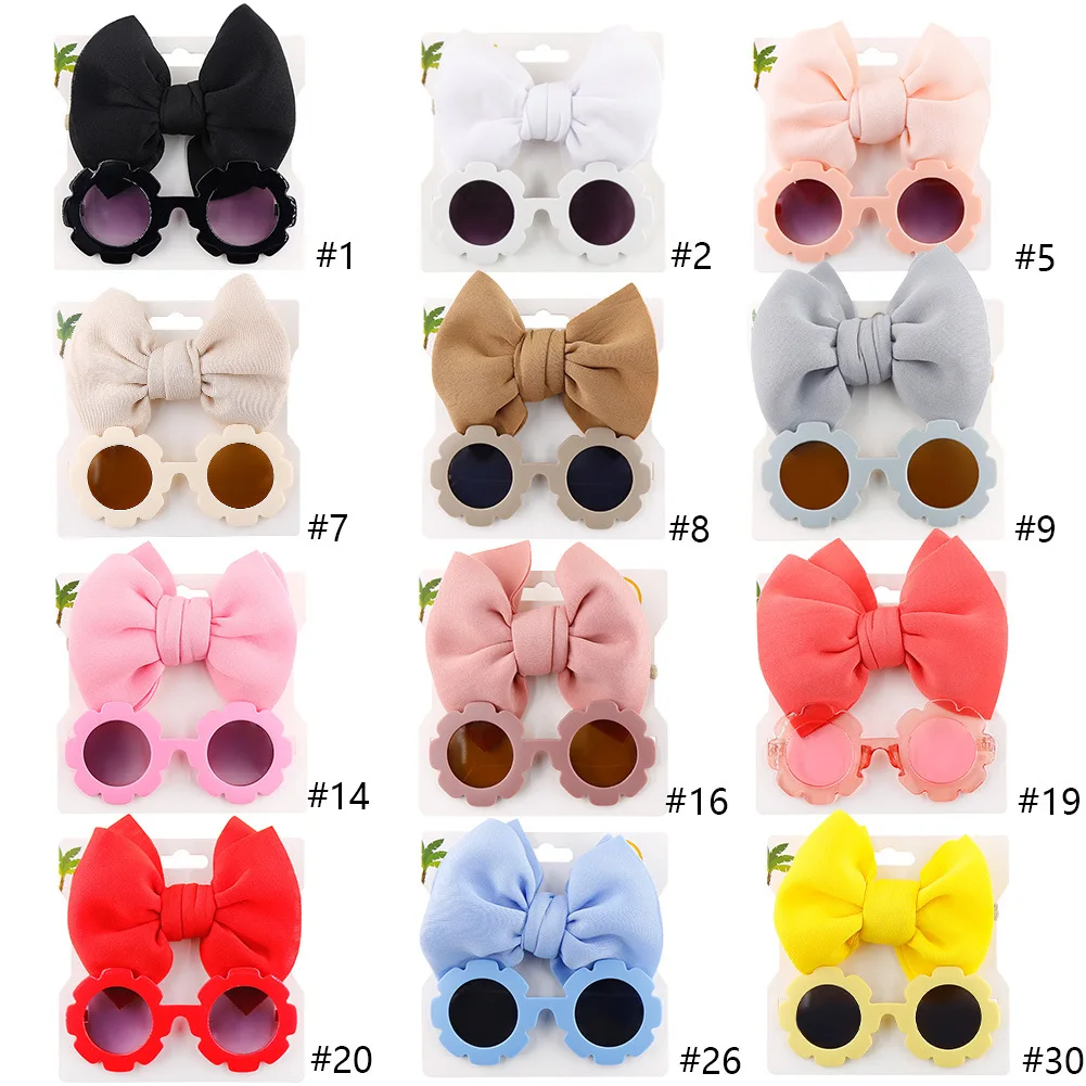 Baby Headband Sunglasses 2Pcs/set Matte Flower UV400 Sun Glasses Eye Wear Elastic Nylon Hair Bands Seaside Headdress