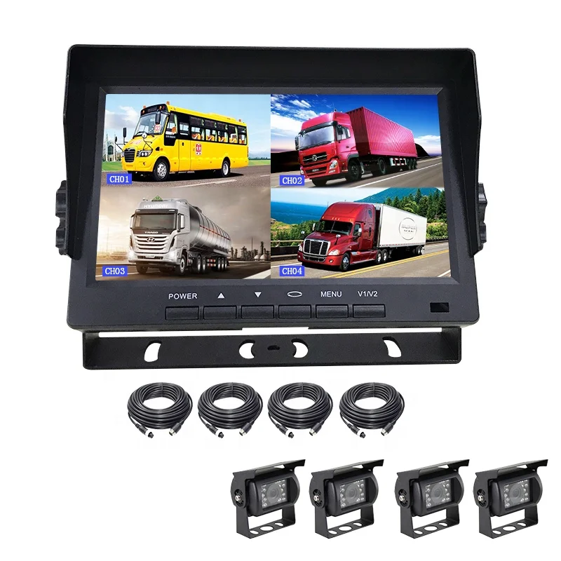 Hot selling 7 inch  Quad Split Monitor Built in AHD DVR 4 Channels Car Reversing aid  Monitor Video Recording all in one