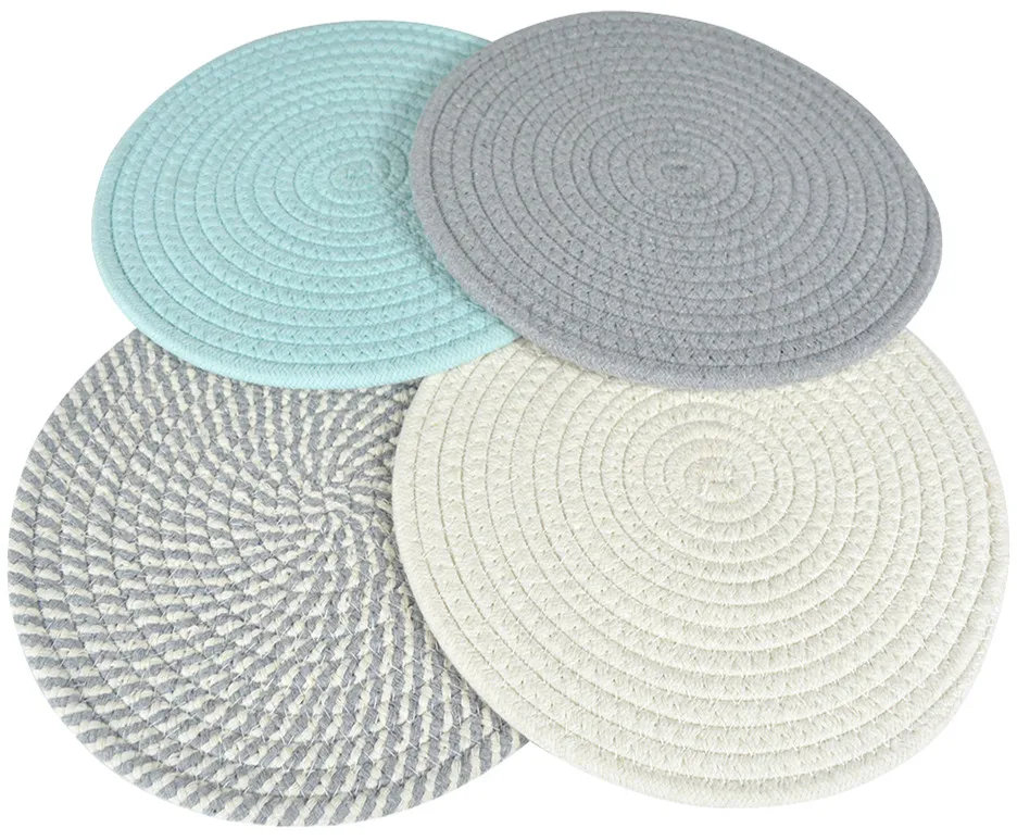 Cotton Table Mats and Round Cotton Rope Coasters for Drinks Cotton Woven Round Coasters Absorbent Heat Resistant