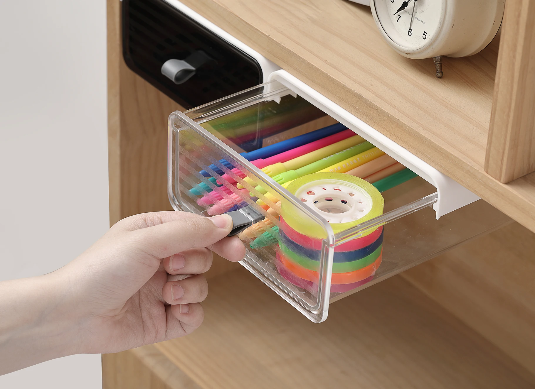 Punch-free Drawer Storage Box Hidden Office Sundries Storage Box Student Desk Organizer Under the desk drawer Organizer