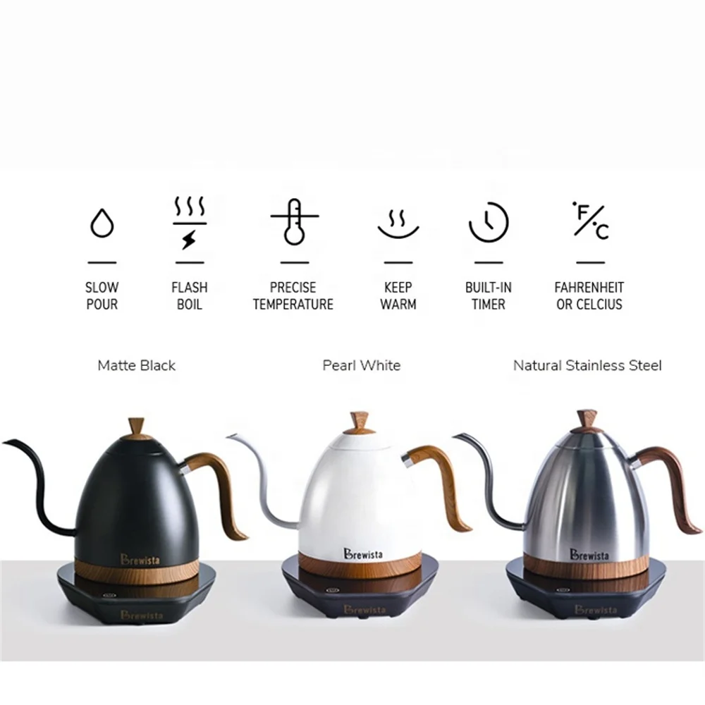 Brewista 1000ml electric gooseneck hand drip coffee pour over kettle 304 stainless steels temperature coffee and tea water pot