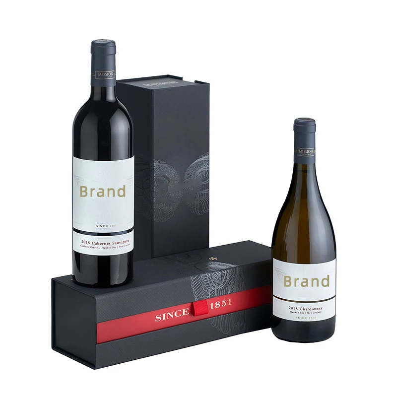 Custom Logo Luxury Black Cardboard Flat Folding Gift Box Magnetic Closure Wine Box