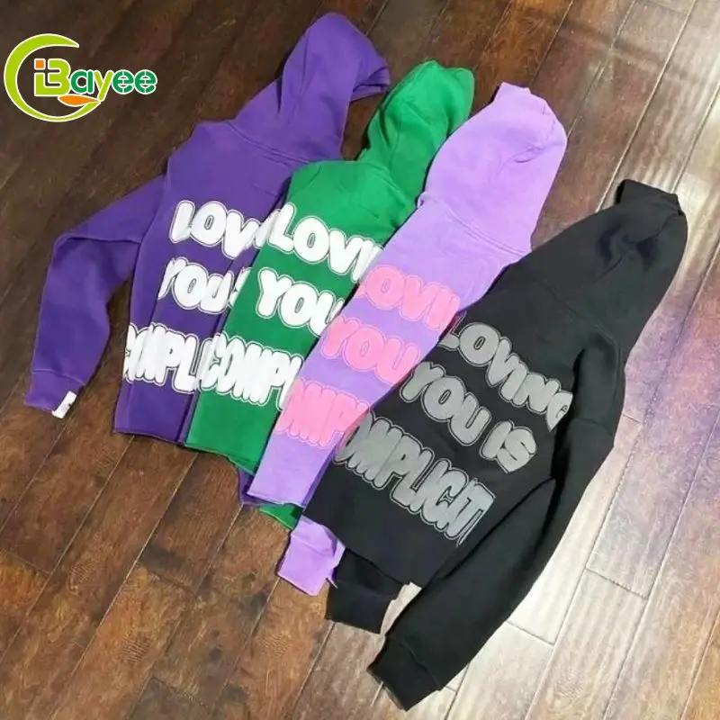 Oem Manufacturer Street Wear Cut Edge Raw Hem Crop Top Pullover No Stings Cropped Hoodie Men Custom Logo 3D Puff Print Hoodies