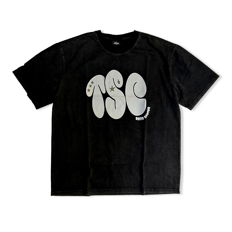 Heavyweight Cotton With Logo Stone Men Women Distressed t-shirt tshirt dtg Print Oversize Black Custom Vintage Acid Wash t shirt